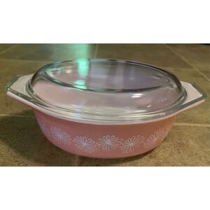 Vintage PYREX Pink Daisy Oval MCM CASSEROLE Baking Dish w/ lid 1-1/2 Quart 043